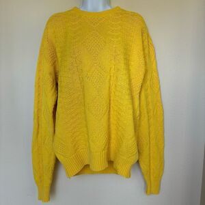 Lands’ End Vintage Drifter chunky Sweater Cable Knit Fisherman‎ Gold medium USA